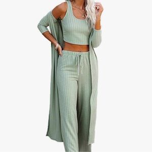 Women's Sage Green Ribbed Lounge Set